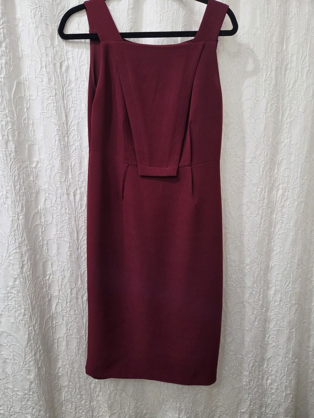 Eva Mendes NY&Co Burgundy Sheath Dress 8 Dark Academia Office Siren Knee Length
